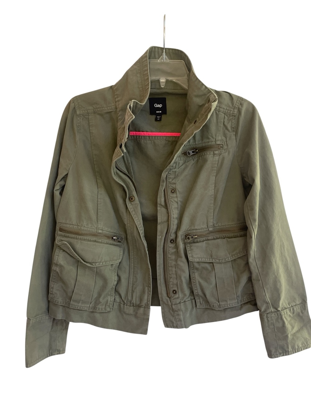 GAP Olive Green Cotton Utility Jacket XS Cargo Pocket Military Field Style